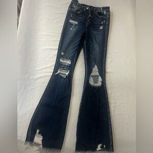 Flying Monkey Dark Blue Distressed Flare Jeans
